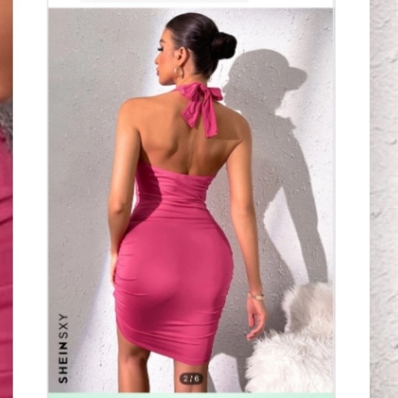 SHEIN Pink Ruched Backless Cocktail Dress - Picture 4 of 6